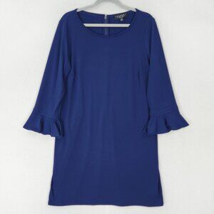Laundry By Shelli Segal Dress Womens Large Blue Long Flare Sleeve Shift Casual